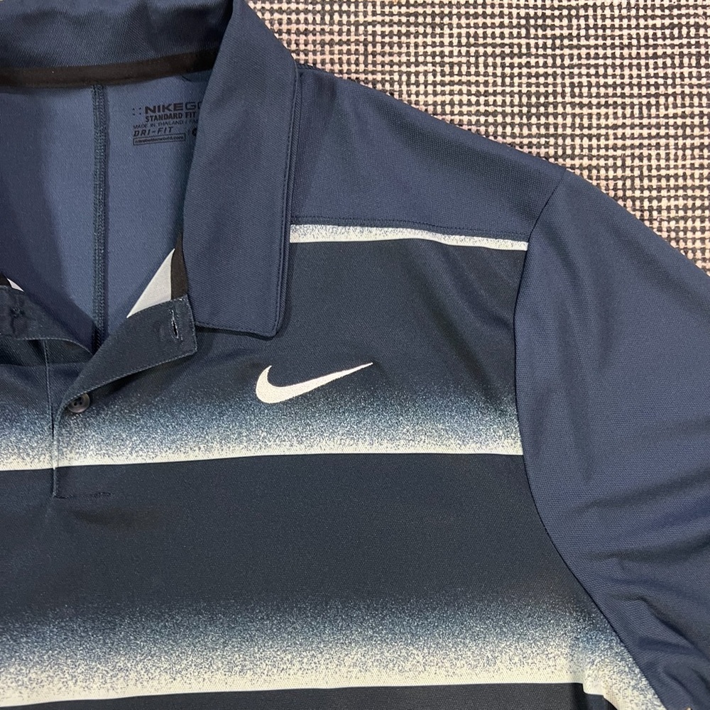 Nike Golf Polo Shirt Dry-fit  Standard Fit Size X-large Blue White Stripe Preppy - Picture 3 of 5